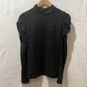 Womens LOVE ADY Shimmering Black Pouf L/S High Neck Top Size L (M) New With Tag